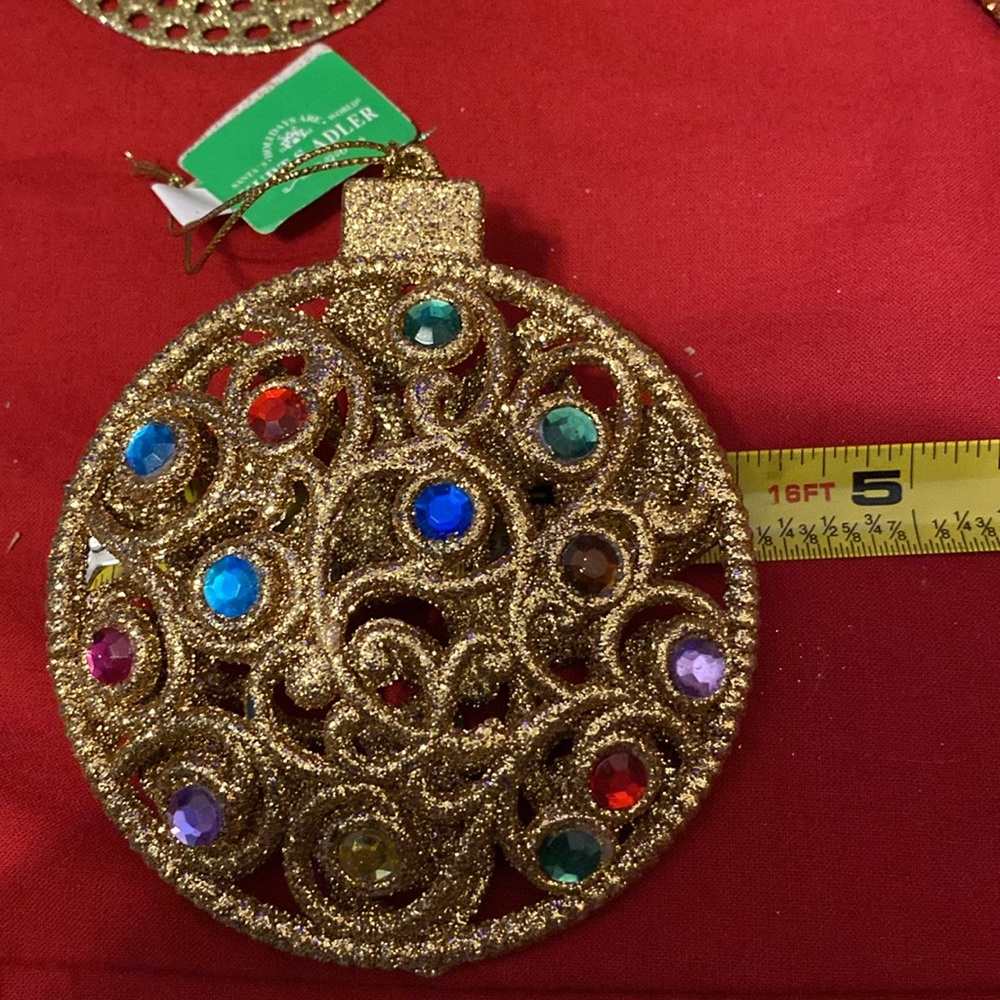 Vintage Kurt Adler Gold Ornament with Colorful Gems - Picture 4 of 8